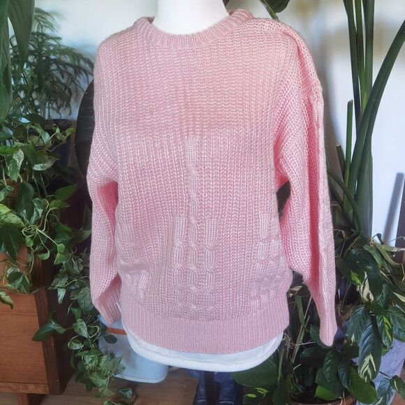 Candy Pink ESCALA Pearl Sheen 80s Vintage Sweater Oversized 90s Spring - Picture 1 of 4